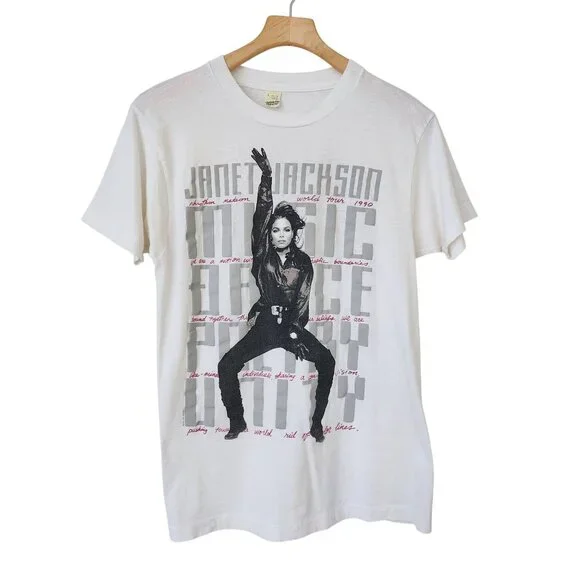 RARE Janet Jackson Rhythm Nation 1990 World Tour Vintage Tee Screen Stars Band - Picture 2 of 13